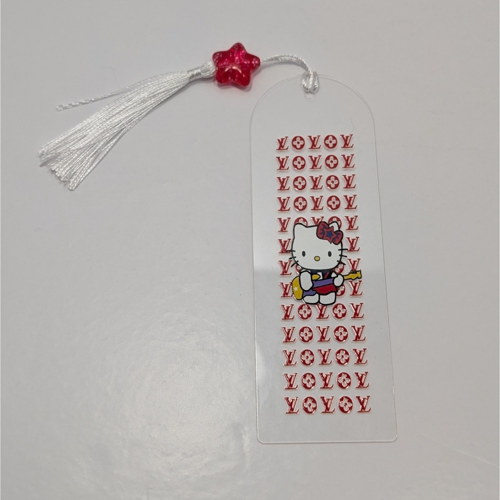 Sanrio Hello Kitty Acrylic Bookmark Tassel Charm Red LV and TB Luxury Handmade